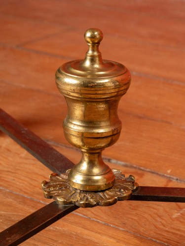 Steel, brass and leather top Pedestal table -Mid  20th century - 