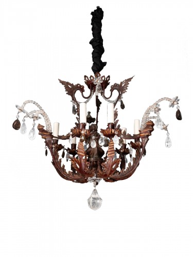 Chandelier in Cristal de roche with Eastern-like Decor