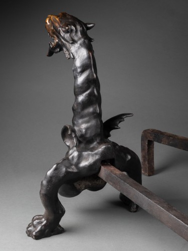 Paire de chenets en bronze dits aux dracènes – Italie XVIIIe siècle - Galerie Lamy Chabolle
