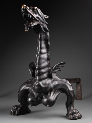 18th century - Pair Of Bronze Firedogs with dragons –  18th Century