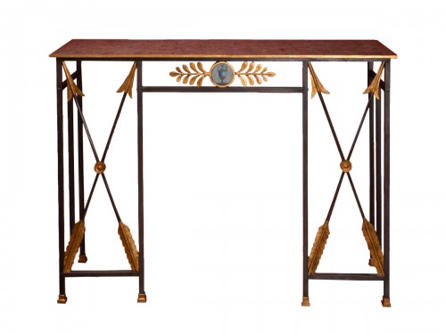 Wrought iron Console table with gilt arrows