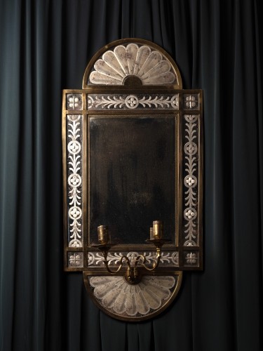 Luminaires Appliques - Paire de miroirs gravés à deux bras de lumière