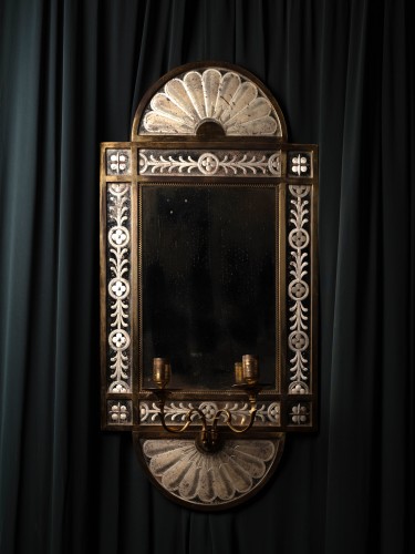 Paire de miroirs gravés à deux bras de lumière - Galerie Lamy Chabolle