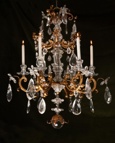 Rock Crystal and Fire-gilt metal Chandelier attributed to E. Baguès and G.  - Lighting Style 