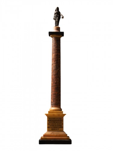 Small-scale replica of the Column of Marcus Aurelius, in bronze and giallo 