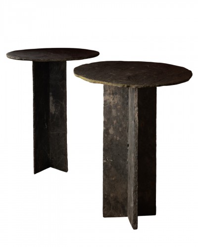 Pair of "Trélazé" slate coffee tables