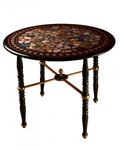 Guéridon avec plateau d’échantillons de marbres, porphyres et pierres semi-précieuses