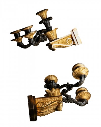 Pair of Restoration three-lights wall appliques