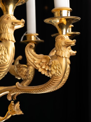 Russian Empire Twelve-light cut crystal and gilt bronze chandelier - 