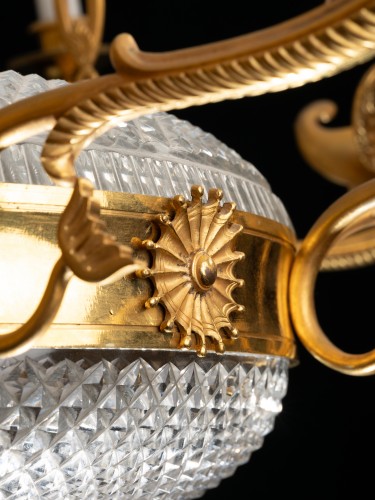 Russian Empire Twelve-light cut crystal and gilt bronze chandelier - Empire