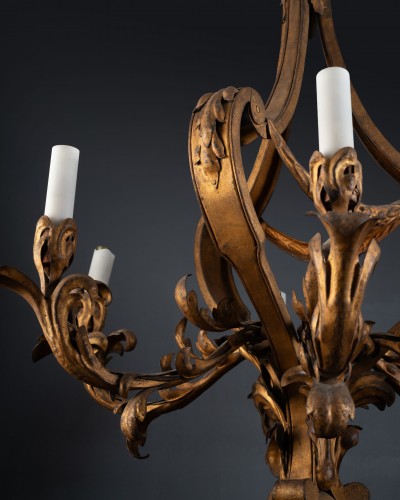 Lustre en fer doré début du XXe siècle de style Régence - Luminaires Style 