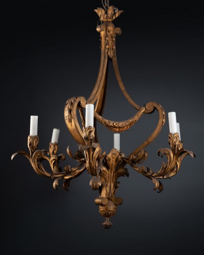 Luminaires Lustre - Lustre en fer doré début du XXe siècle de style Régence