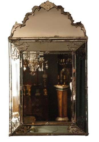 A Large 18th Century Crested English Cut-glass Mirror