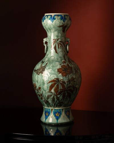 A Large Celadon Vase By Théodore Deck, decoration attributed To Éléonore Escallier - 