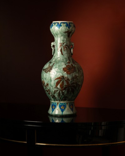A Large Celadon Vase By Théodore Deck, decoration attributed To Éléonore Escallier - Art nouveau