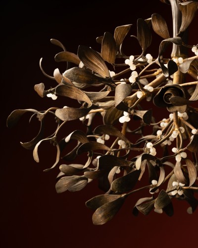 Luminaires Lustre - Lustre « boule de gui » en bronze et opaline