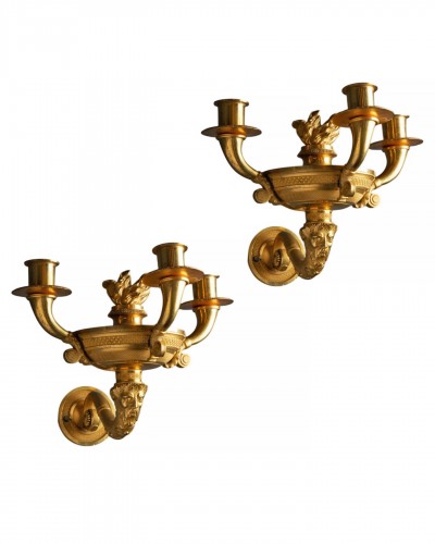 Paire d’appliques d’époque Empire Russe à tête de faune