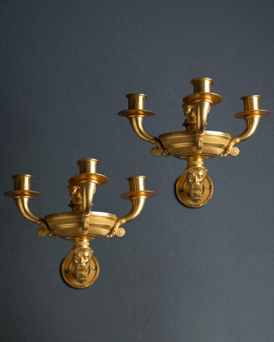 Luminaires Appliques - Paire d’appliques d’époque Empire Russe à tête de faune