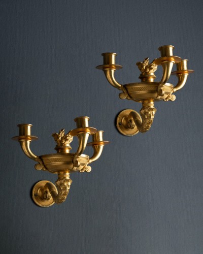 Empire - Pair Of Russian Empire Period Sconces With Fauna Heads