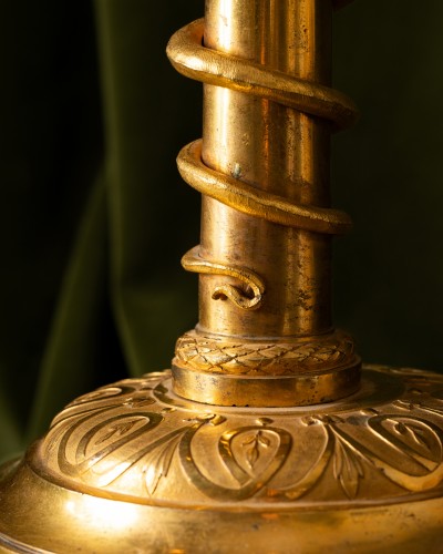 A Pair of Candlesticks with Gilt Serpents and Lyres - Lighting Style 