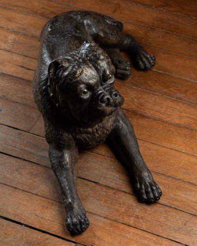 A Painted Reclining terracotta pug With Sulphide Eyes - Sculpture Style 