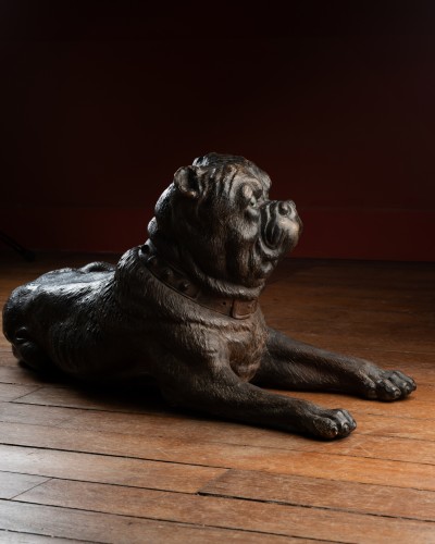 A Painted Reclining terracotta pug With Sulphide Eyes - 