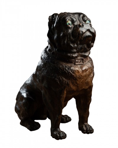 Bouledogue en terre-cuite polychrome et sulfure
