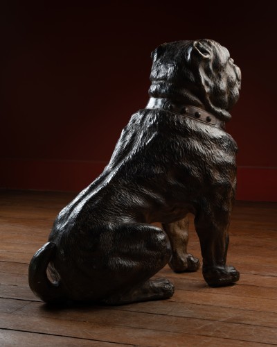 Sculpture Sculpture en Terre cuite - Bouledogue en terre-cuite polychrome et sulfure