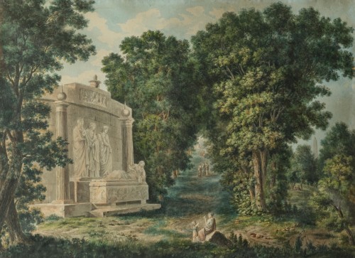 Vue des Jardins de la Villa Borghèse, par Fleury Épinat - Tableaux et dessins Style Louis XVI