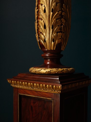 Objet de décoration Colonne Piédestal - Paire de porte-torchères en acajou et bois doré