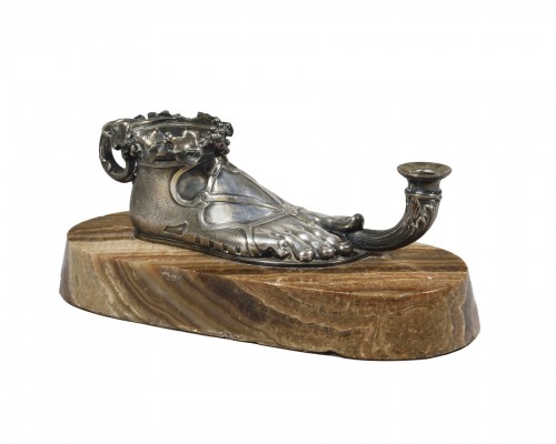 Silvered bronze and onyx oil lamp 19th century
