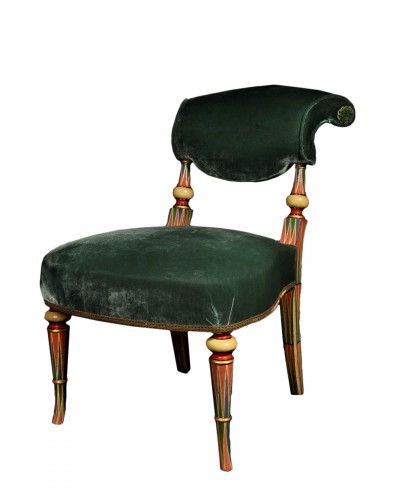 Polychrome wood and velvet chair - Late 19th century