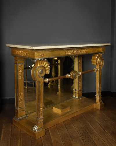 Console en bois doré et argenté premier quart du XIXe siècle - Mobilier Style 