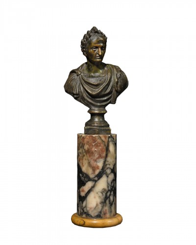 Bust Of Roman Emperor On A Marble Base - 18th Century