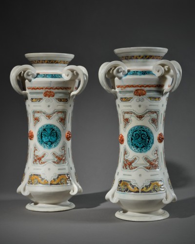 Theodore Deck – Paire of vase in the shape of albarelli  - Porcelain & Faience Style 