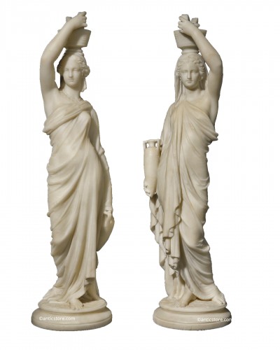 Louis Sauvageau (1822-1874) - Pair of marble vestals circa 1860