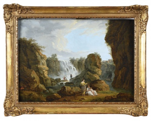 Paysage à la cascade – fin du XVIIIe siècle dans le goût d’Hubert Robert