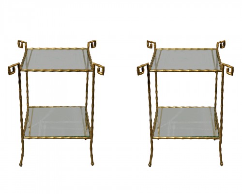 Pair of bamboo sofa end tables attributed to the Maison Jansen 