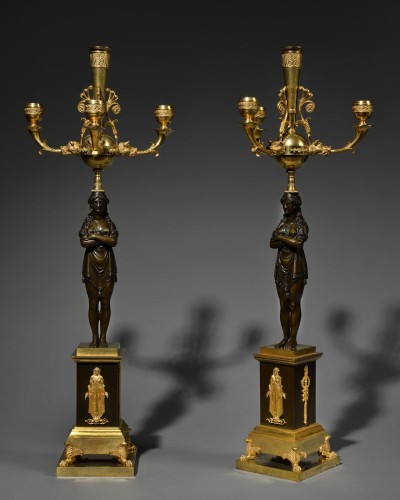 Thomire-Duterme &amp; Cie - Pair of vestals candelabras  - Lighting Style Empire