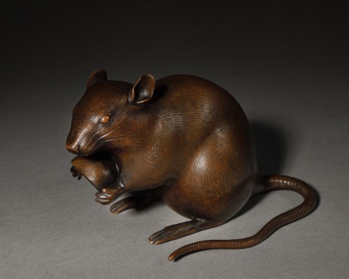 Okimono - Rat with chestnut, Meiji period - Asian Works of Art Style 