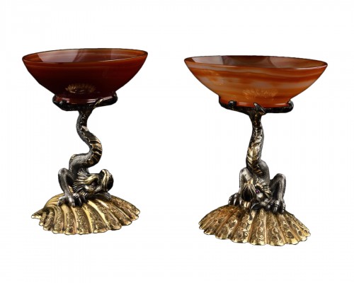 Maison Boulenger-Hautin - Pair of saltcellars in agate, silver and vermeil