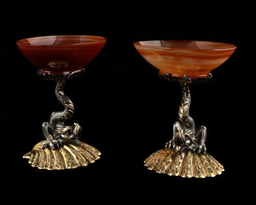 Maison Boulenger-Hautin - Pair of saltcellars in agate, silver and vermeil - Antique Silver Style 