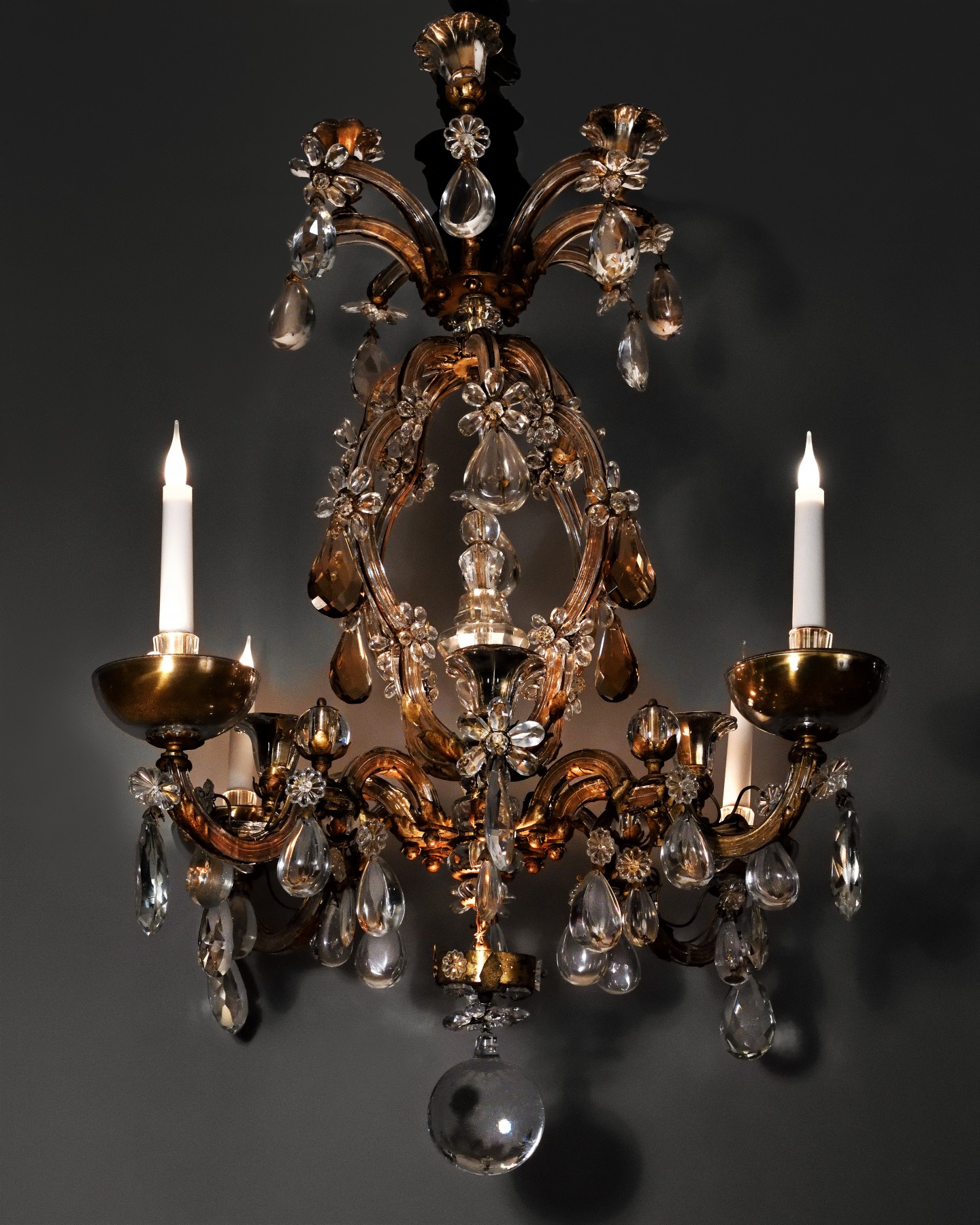 Vintage Circa 1920 French Crystal Flowers Chandelier