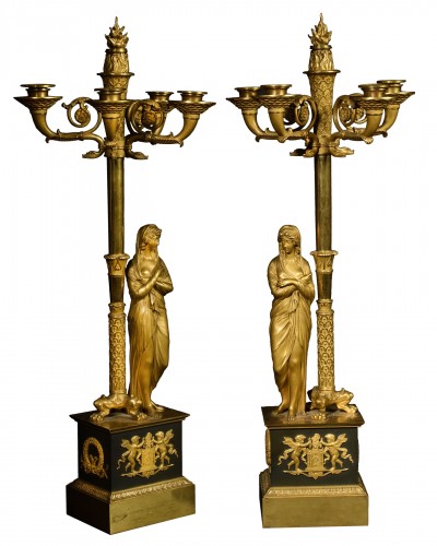  Pair of large candelabras with pythias - Claude-François Rabiat 