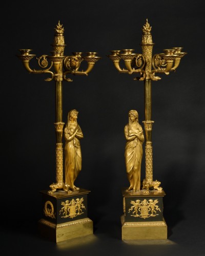 19th century -  Pair of large candelabras with pythias - Claude-François Rabiat 