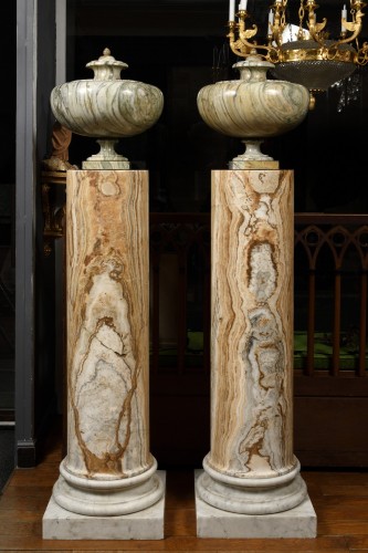 Paire de colonnes en albâtre rubané - XIXe siècle - Objet de décoration Style 