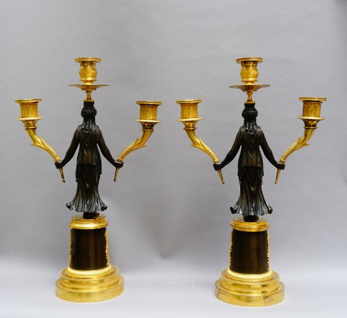 Pair of bacchantes candelabras - Empire period - Lighting Style 