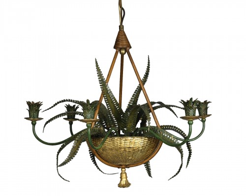 Chandelier with basket of ferns - attributed to the Baguès House