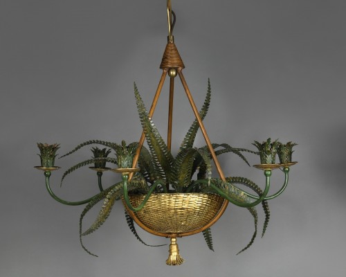 Chandelier with basket of ferns - attributed to the Baguès House - Lighting Style 