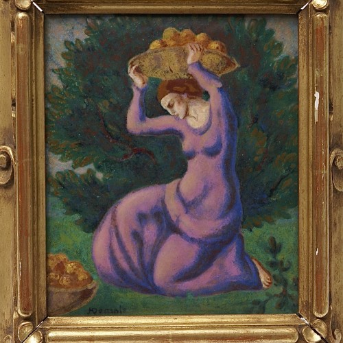 Objet de décoration  - "La corbeille de fruits" émail sur cuivre  vers 1920 - Jean Henri Demole (1879-1950)